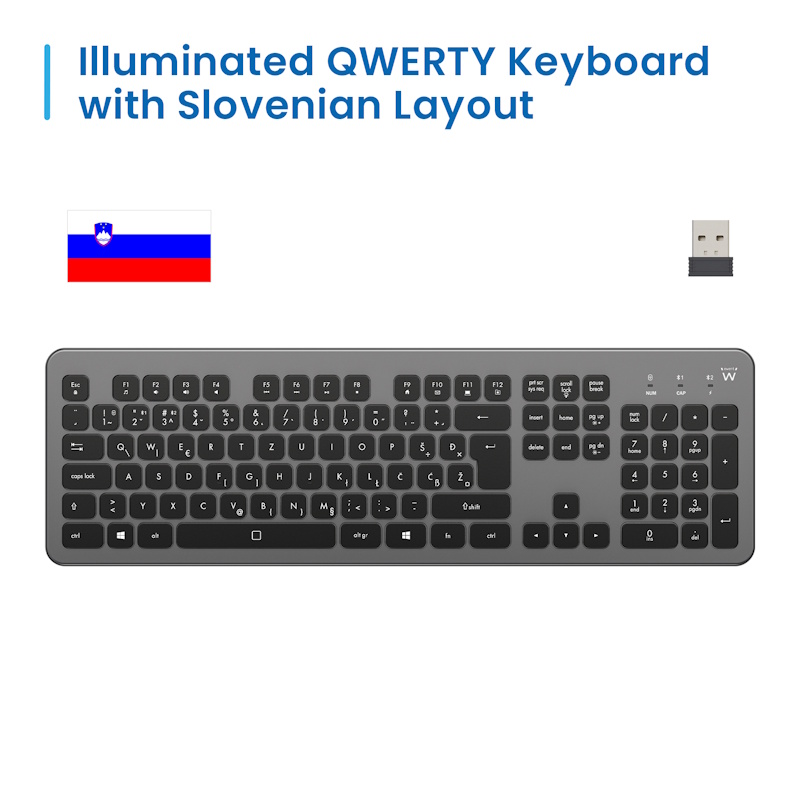 EW3298 | Multi-connection Wireless Keyboard with Backlight, SI Layout | Ewent | distributori informatica